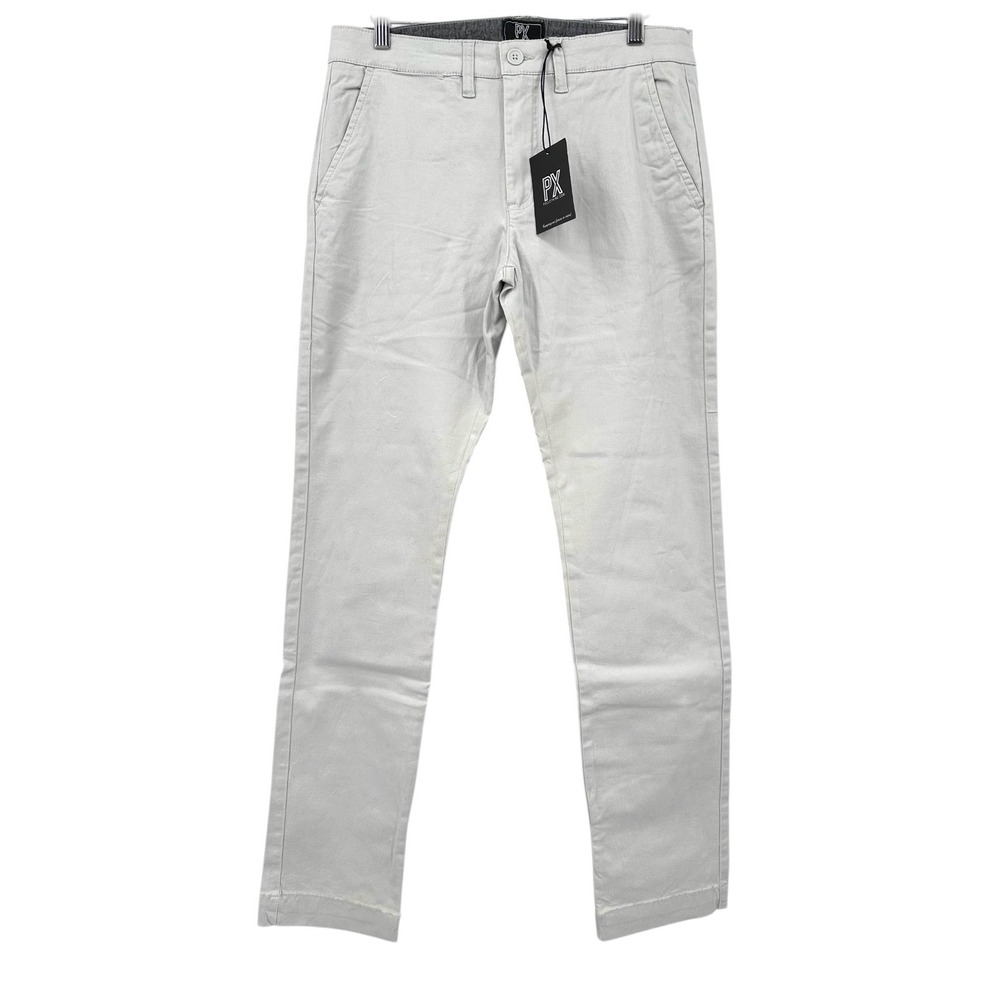 PX CLOTHING Light Gray Straight Fit Flat Front Cotton Chino Pants Mens 31x34 NEW